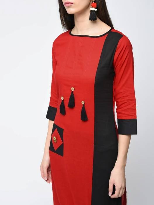 Aniyah Cotton Red Color Stylish Block Straight Kurta (AN-107K)