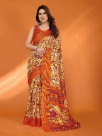 PR Fashion Orange Kota Doria Printed Saree
