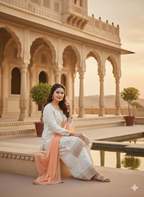 Teeya Creation White Color Faux Georgette Embroidery Work Long Party Wear Palazzo Suit - Distacart