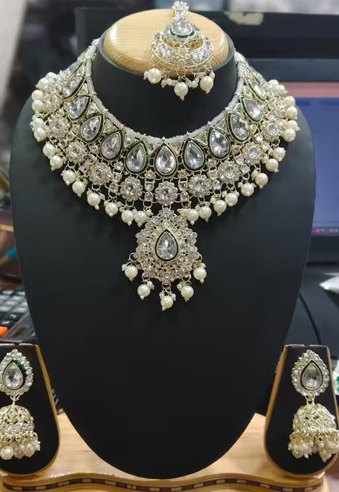 Jewel City Kundan & Pearl Gold-Plated Choker Necklace with Jhumka Earrings and Maang Tikka for Women - Distacart