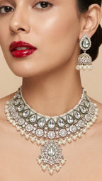 Jewel City Kundan & Pearl Gold-Plated Choker Necklace with Jhumka Earrings and Maang Tikka for Women - Distacart