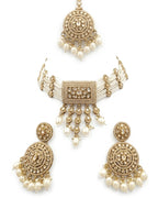 Jewel City Traditional Gold-Plated Pearl Choker Necklace Set with Earrings & Mangtika – Elegant Ethnic Bridal Jewellery - Distacart