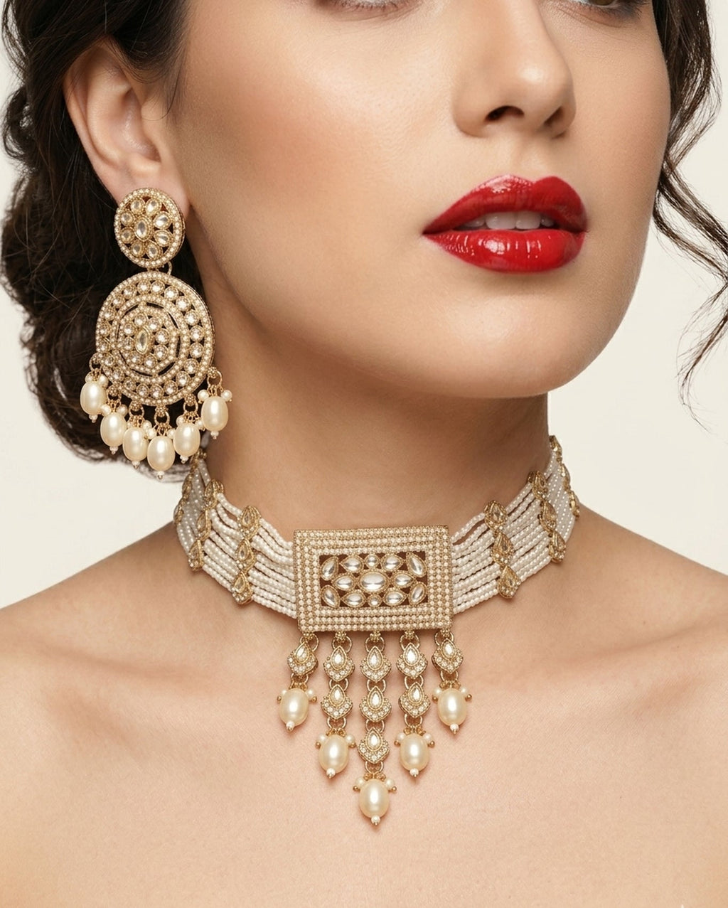 Jewel City Traditional Gold-Plated Pearl Choker Necklace Set with Earrings & Mangtika – Elegant Ethnic Bridal Jewellery - Distacart