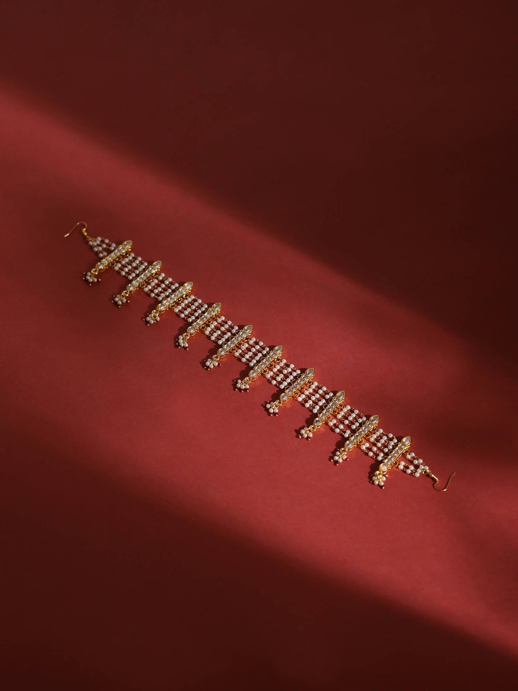 White Gold-Plated Kundan-Studded Beaded Matha Patti - Ruby Raang - Distacart