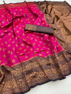 DEIANA'S Beautiful Designer Golden zari Soft Lichi Silk Saree - Pink