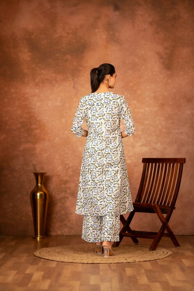 Joban Fashion Blue Hand Block Printed Cotton Suit Set - Distacart
