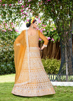 Yellow Net Embroidered Semi Stitched Lehenga Choli with Dupatta - Bhagya