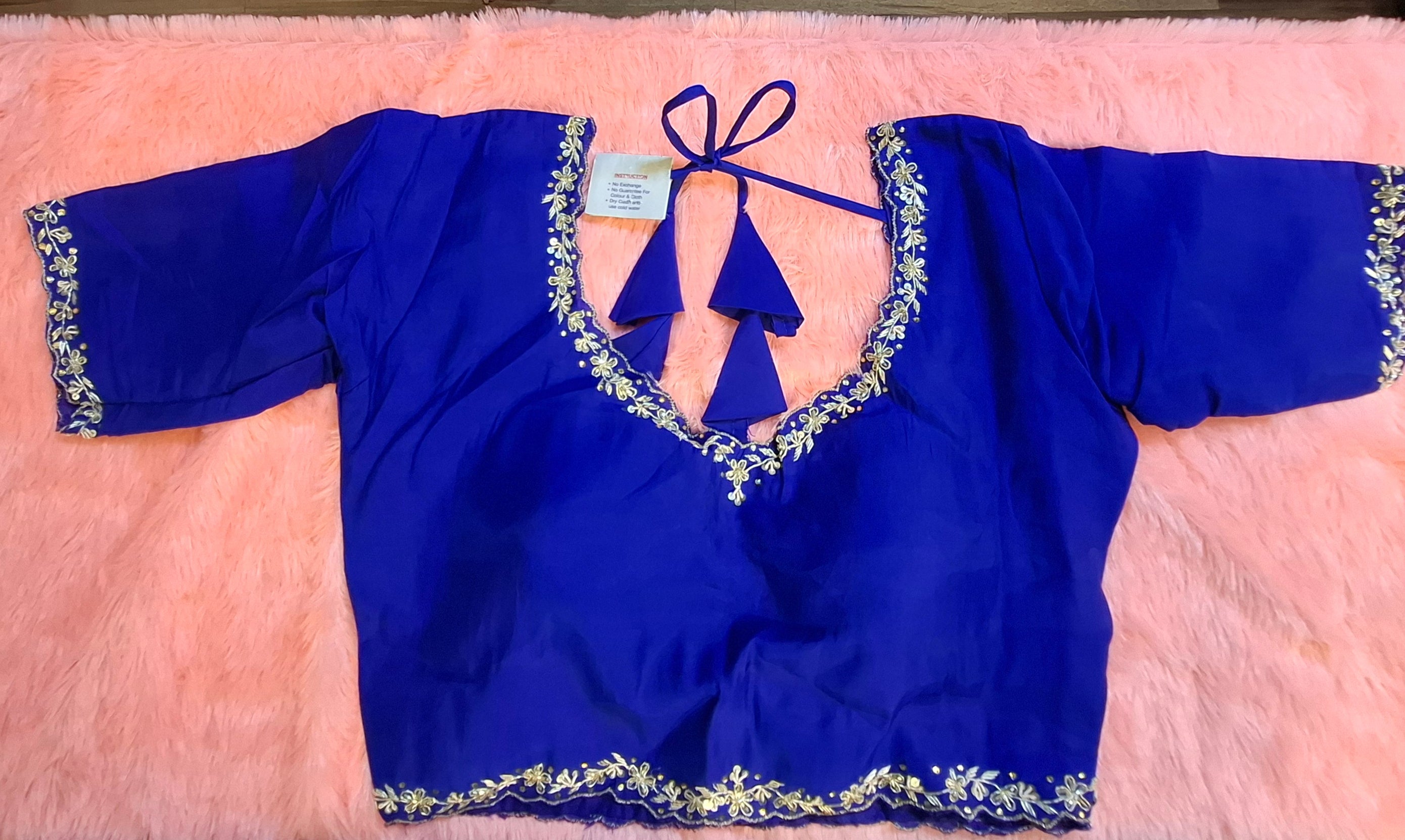 Kia Fashions Royal Blue Hand Embroidered Embroidered Readymade Blouse - Distacart
