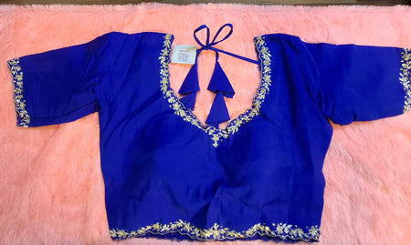 Kia Fashions Royal Blue Hand Embroidered Embroidered Readymade Blouse