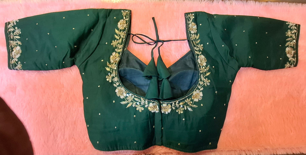 Kia Fashions Bottle Green Hand Embroidered Embroidered Readymade Blouse - Distacart
