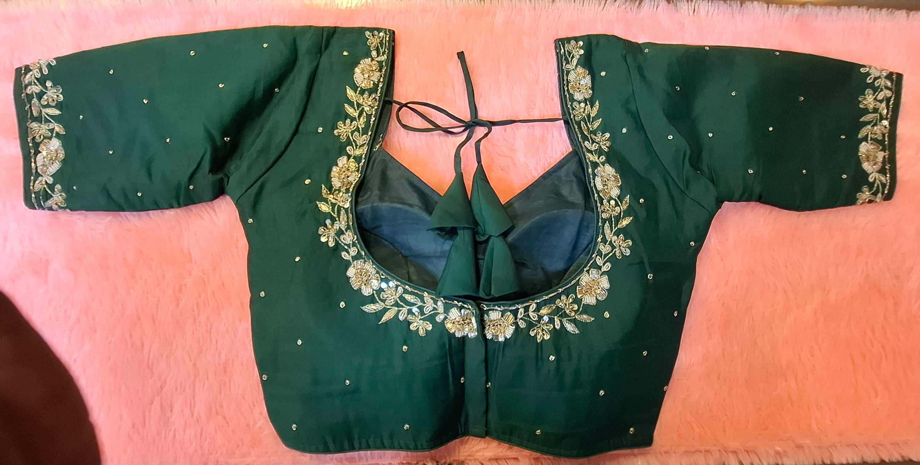 Kia Fashions Bottle Green Hand Embroidered Embroidered Readymade Blouse - Distacart