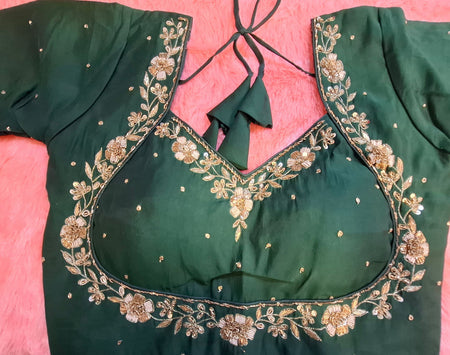 Kia Fashions Bottle Green Hand Embroidered Embroidered Readymade Blouse