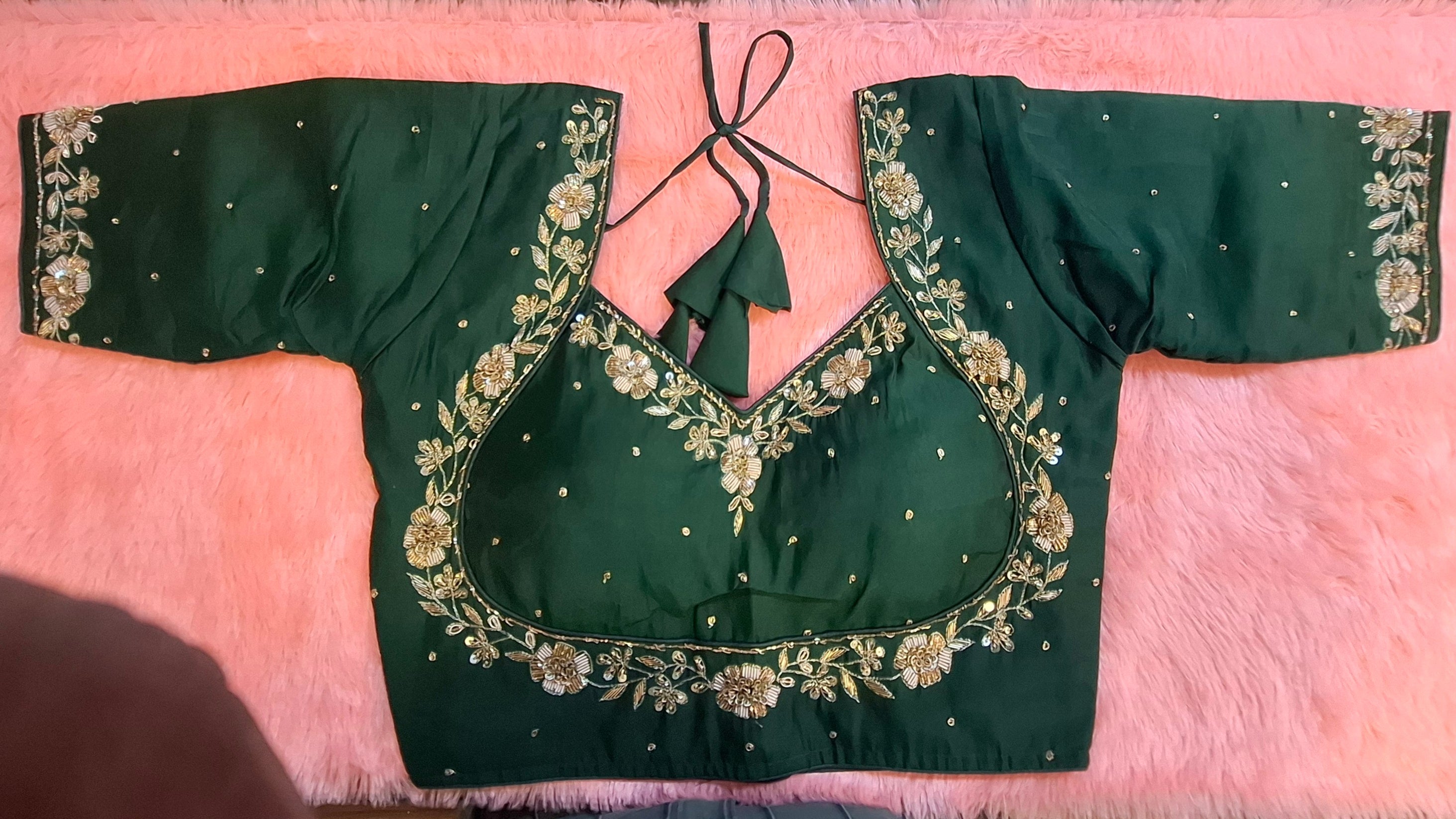 Kia Fashions Bottle Green Hand Embroidered Embroidered Readymade Blouse - Distacart