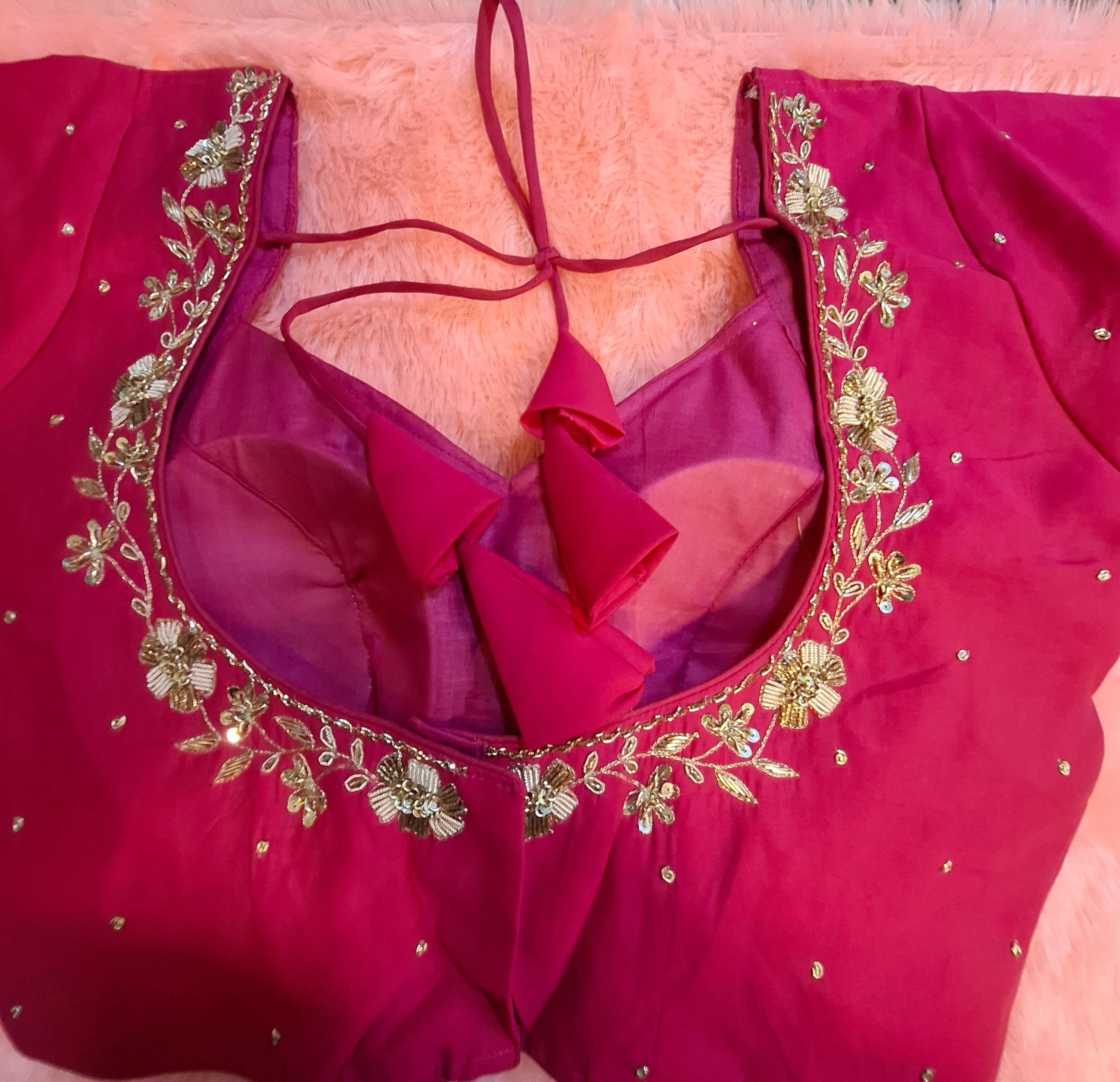 Kia Fashions Hot Pink Hand Embroidered Embroidered Readymade Blouse - Distacart
