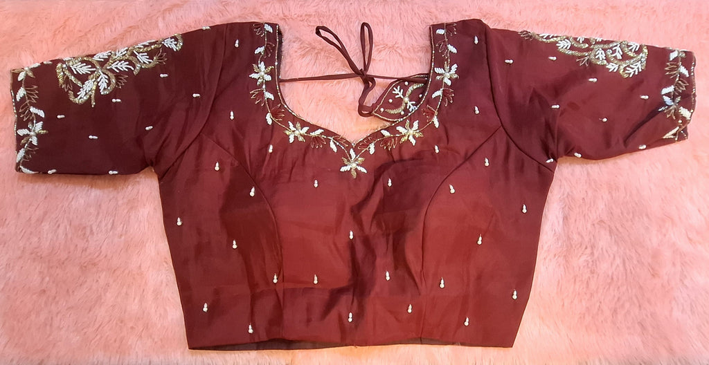 Kia Fashions Maroon Cotton Silk Hand Embroidered Readymade Blouse - Distacart