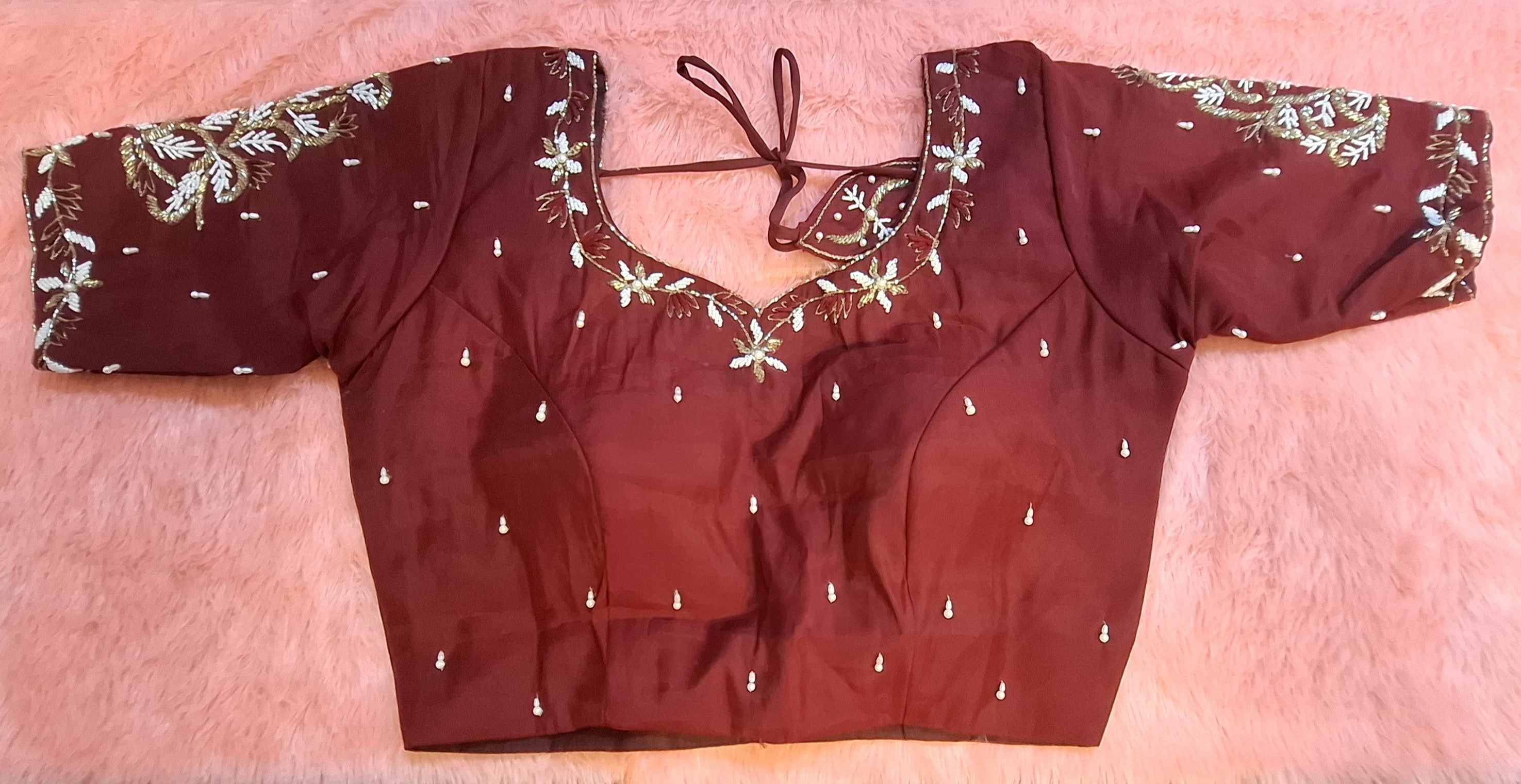 Kia Fashions Maroon Cotton Silk Hand Embroidered Readymade Blouse - Distacart