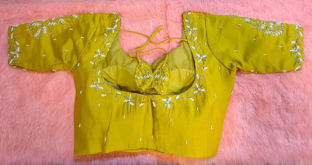 Kia Fashions Mustard Yellow Cotton Silk Hand Embroidered Readymade Blouse - Distacart