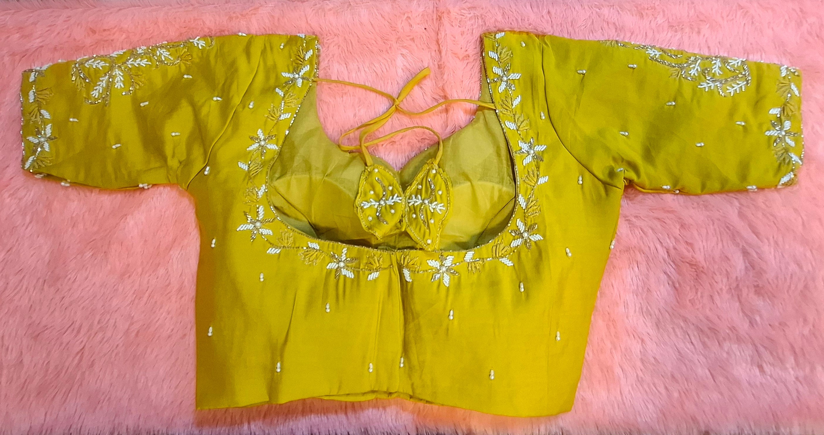 Kia Fashions Mustard Yellow Cotton Silk Hand Embroidered Readymade Blouse - Distacart