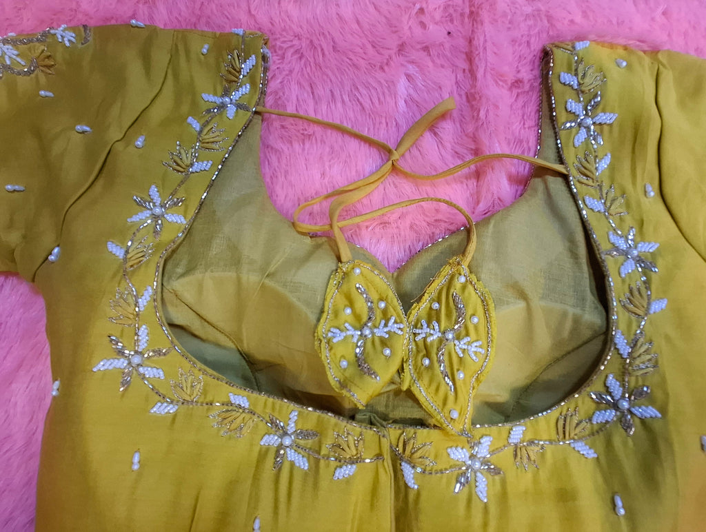 Kia Fashions Mustard Yellow Cotton Silk Hand Embroidered Readymade Blouse - Distacart