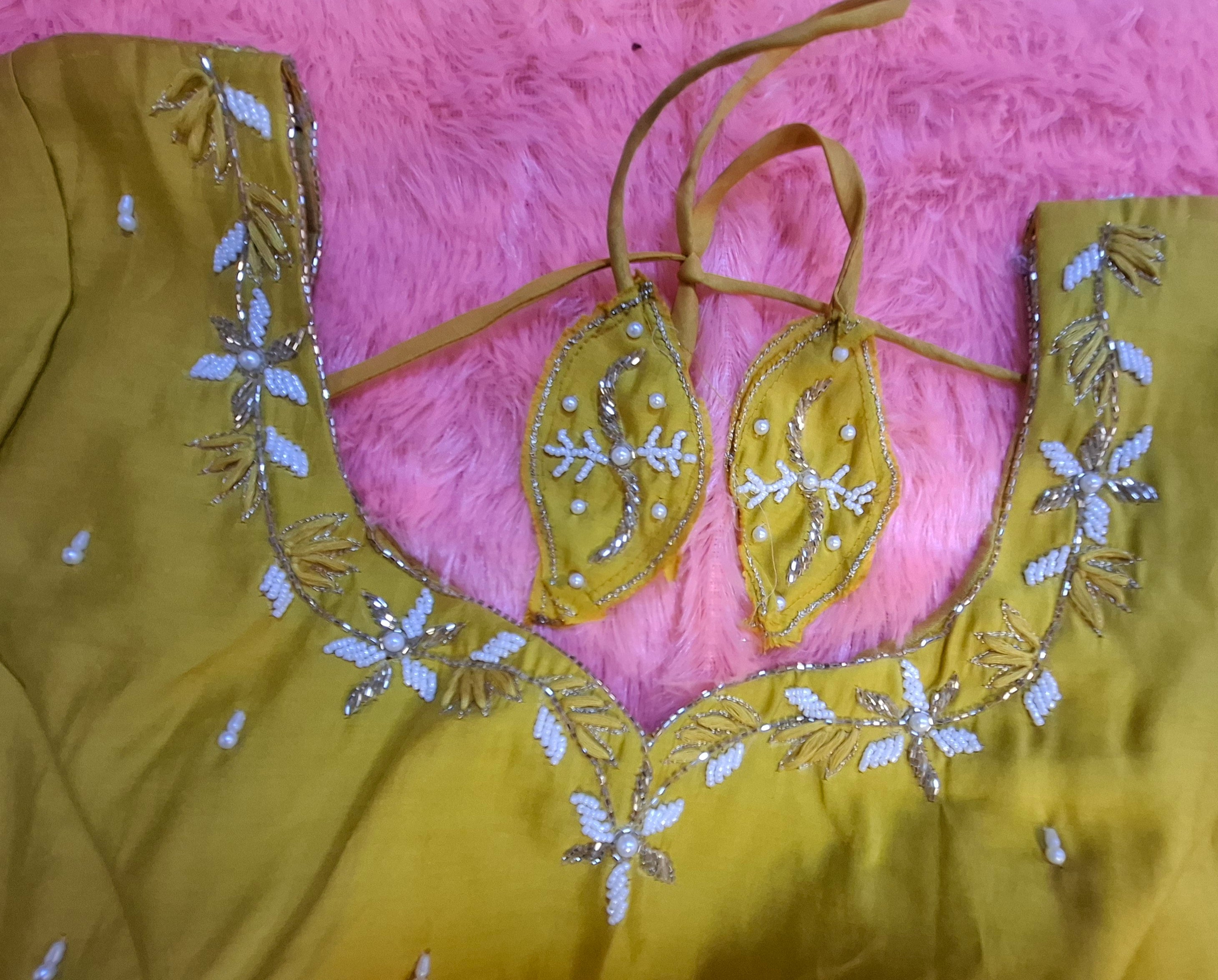 Kia Fashions Mustard Yellow Cotton Silk Hand Embroidered Readymade Blouse - Distacart