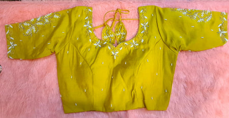 Kia Fashions Mustard Yellow Cotton Silk Hand Embroidered Readymade Blouse