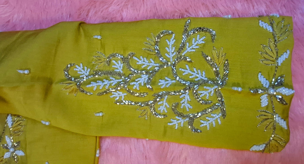 Kia Fashions Mustard Yellow Cotton Silk Hand Embroidered Readymade Blouse - Distacart