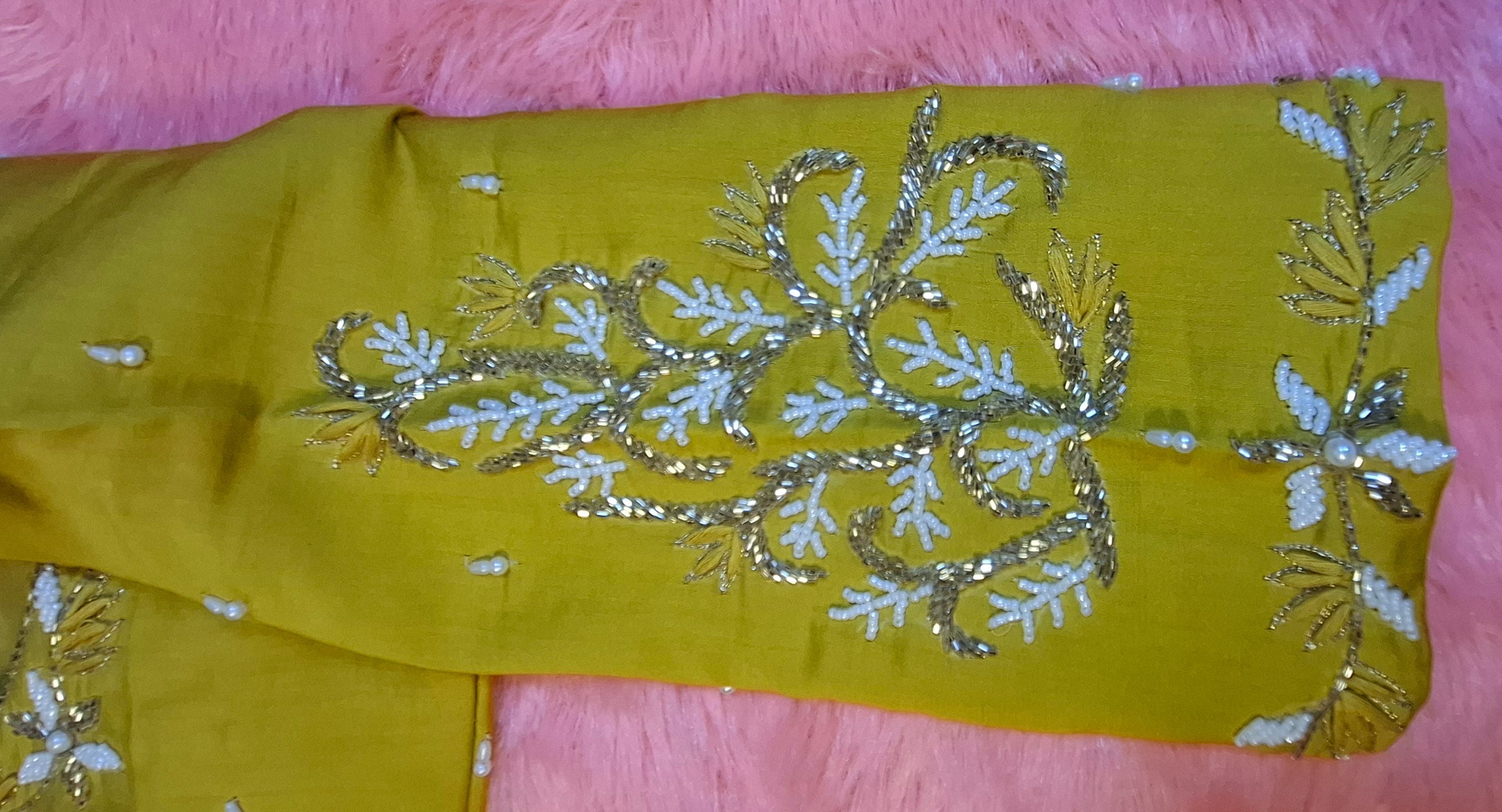 Kia Fashions Mustard Yellow Cotton Silk Hand Embroidered Readymade Blouse - Distacart