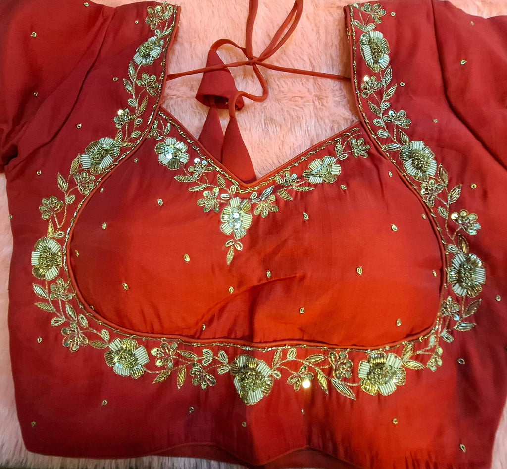 Kia Fashions Red Hand Embroidered Embroidered Readymade Blouse - Distacart