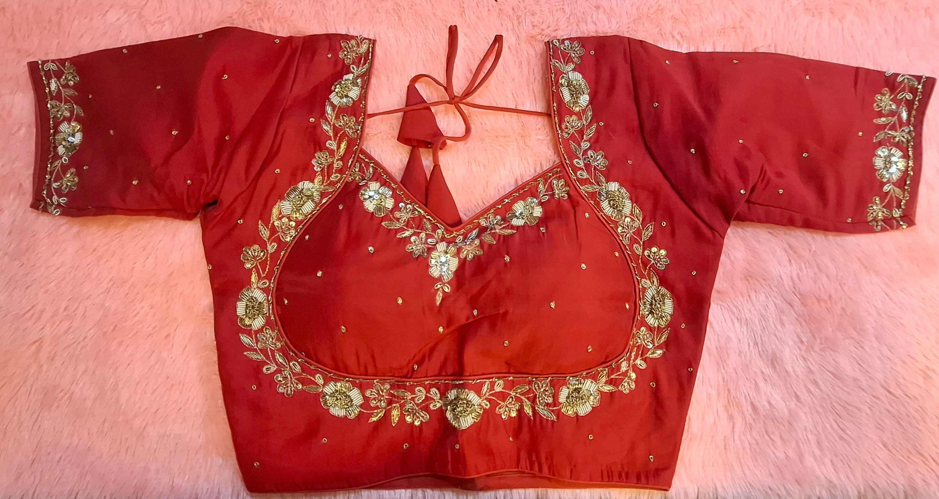 Kia Fashions Red Hand Embroidered Embroidered Readymade Blouse - Distacart