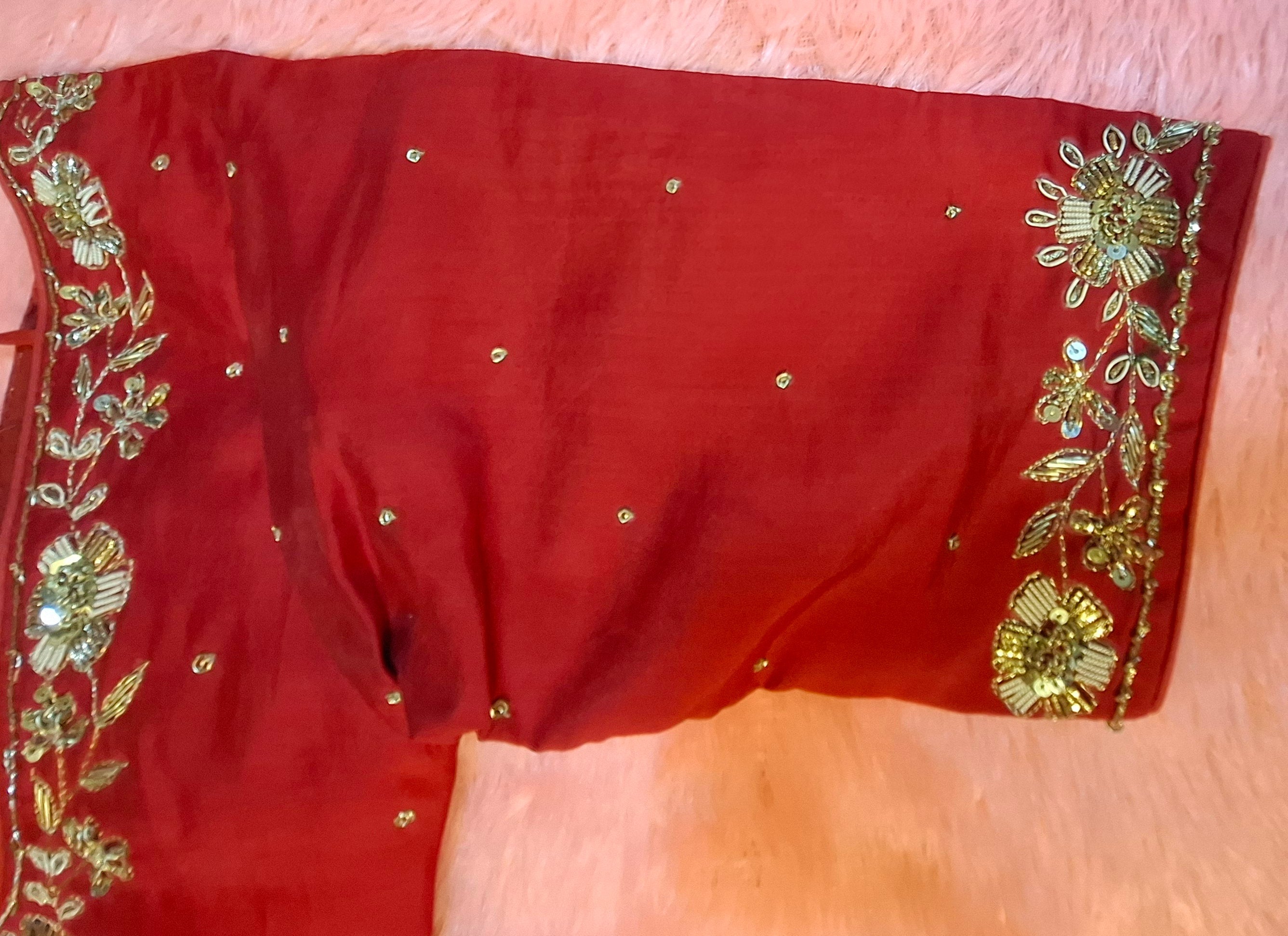 Kia Fashions Red Hand Embroidered Embroidered Readymade Blouse - Distacart
