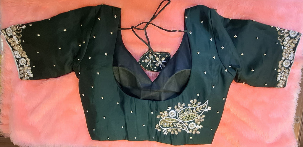 Kia Fashions Bottle Green Hand Embroidered Embroidered Readymade Blouse - Distacart