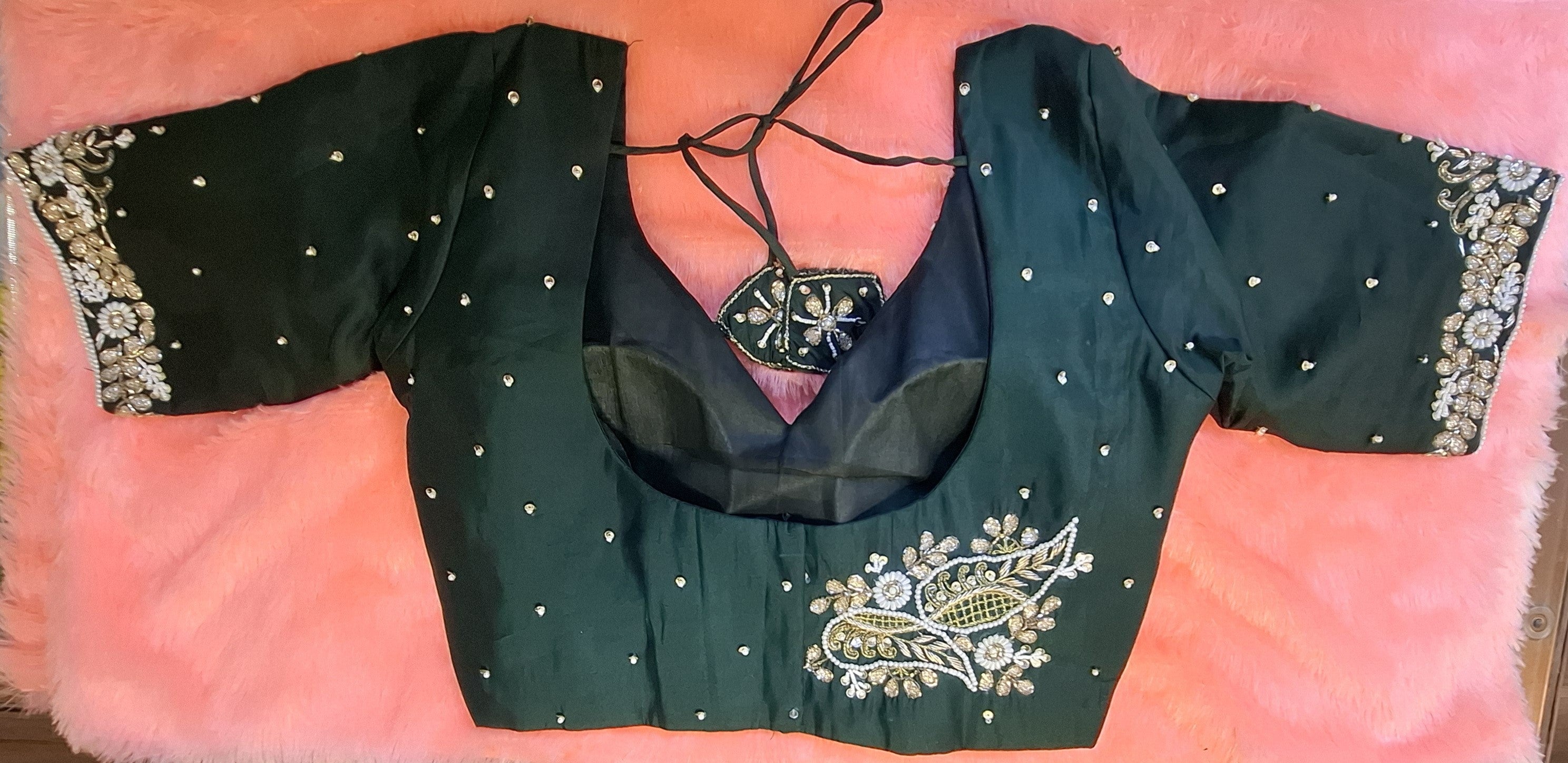 Kia Fashions Bottle Green Hand Embroidered Embroidered Readymade Blouse - Distacart