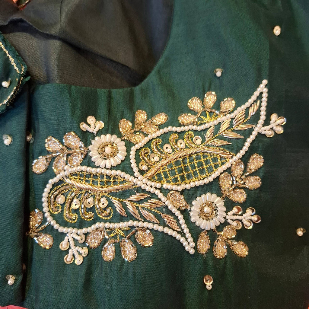 Kia Fashions Bottle Green Hand Embroidered Embroidered Readymade Blouse - Distacart