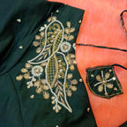 Kia Fashions Bottle Green Hand Embroidered Embroidered Readymade Blouse - Distacart
