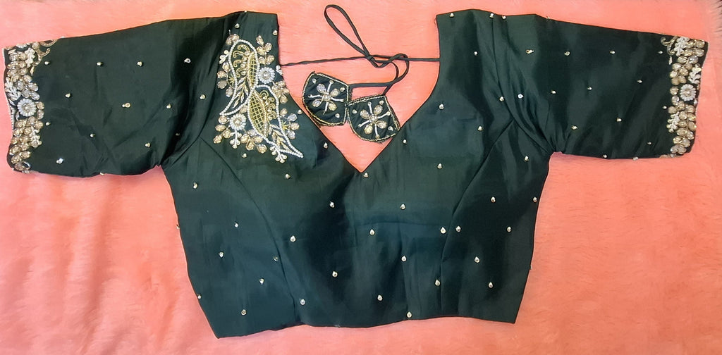 Kia Fashions Bottle Green Hand Embroidered Embroidered Readymade Blouse - Distacart