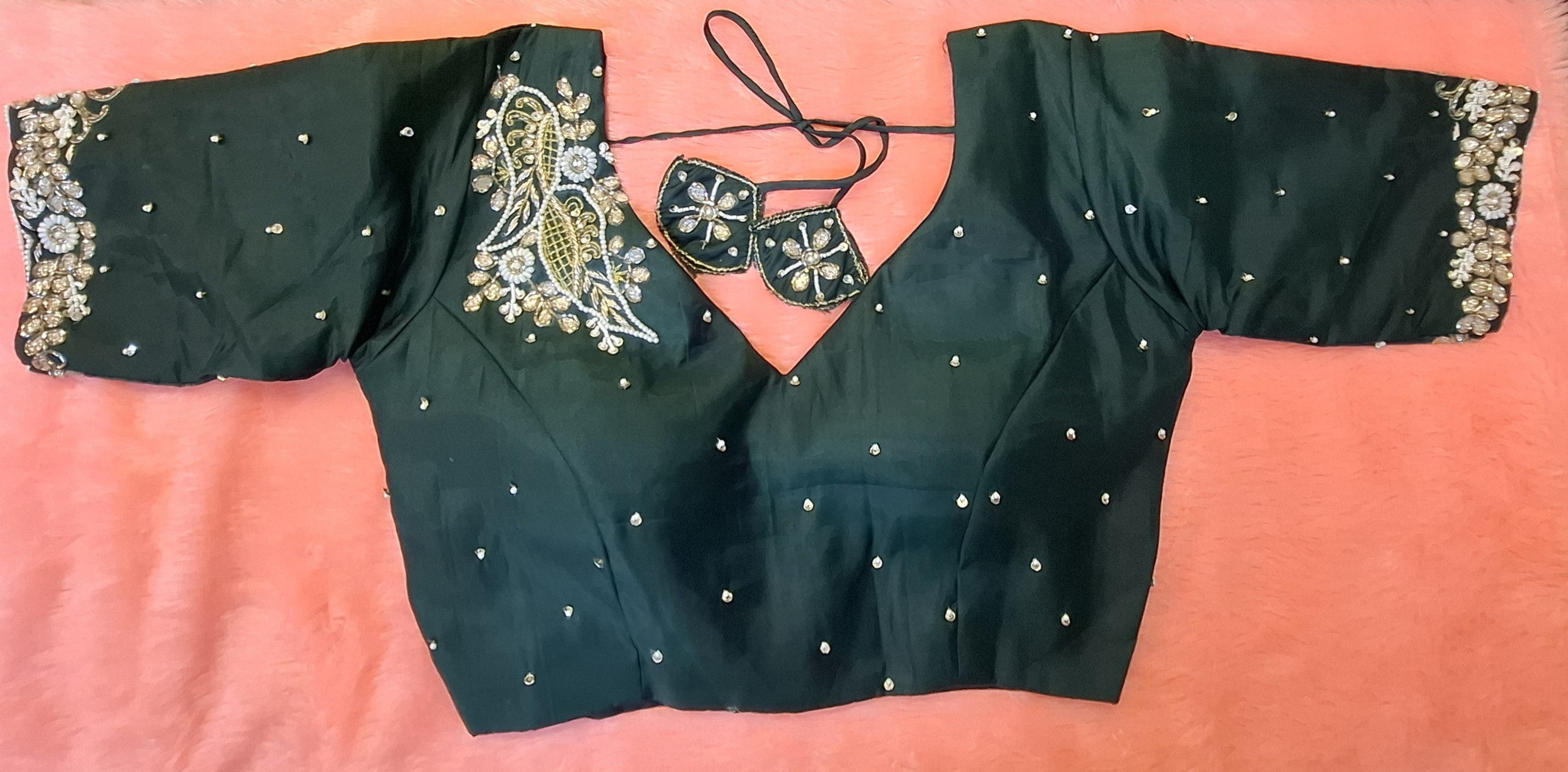 Kia Fashions Bottle Green Hand Embroidered Embroidered Readymade Blouse - Distacart