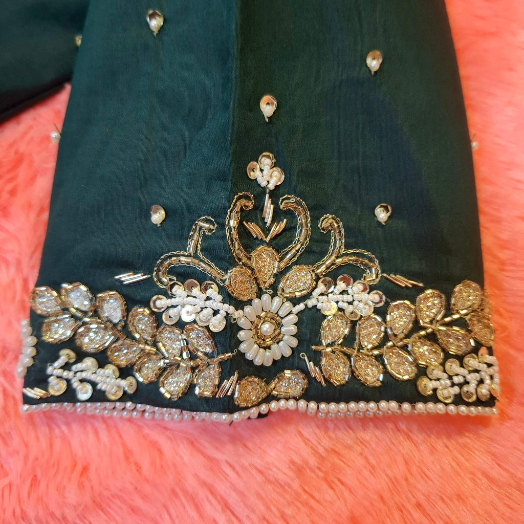 Kia Fashions Bottle Green Hand Embroidered Embroidered Readymade Blouse - Distacart