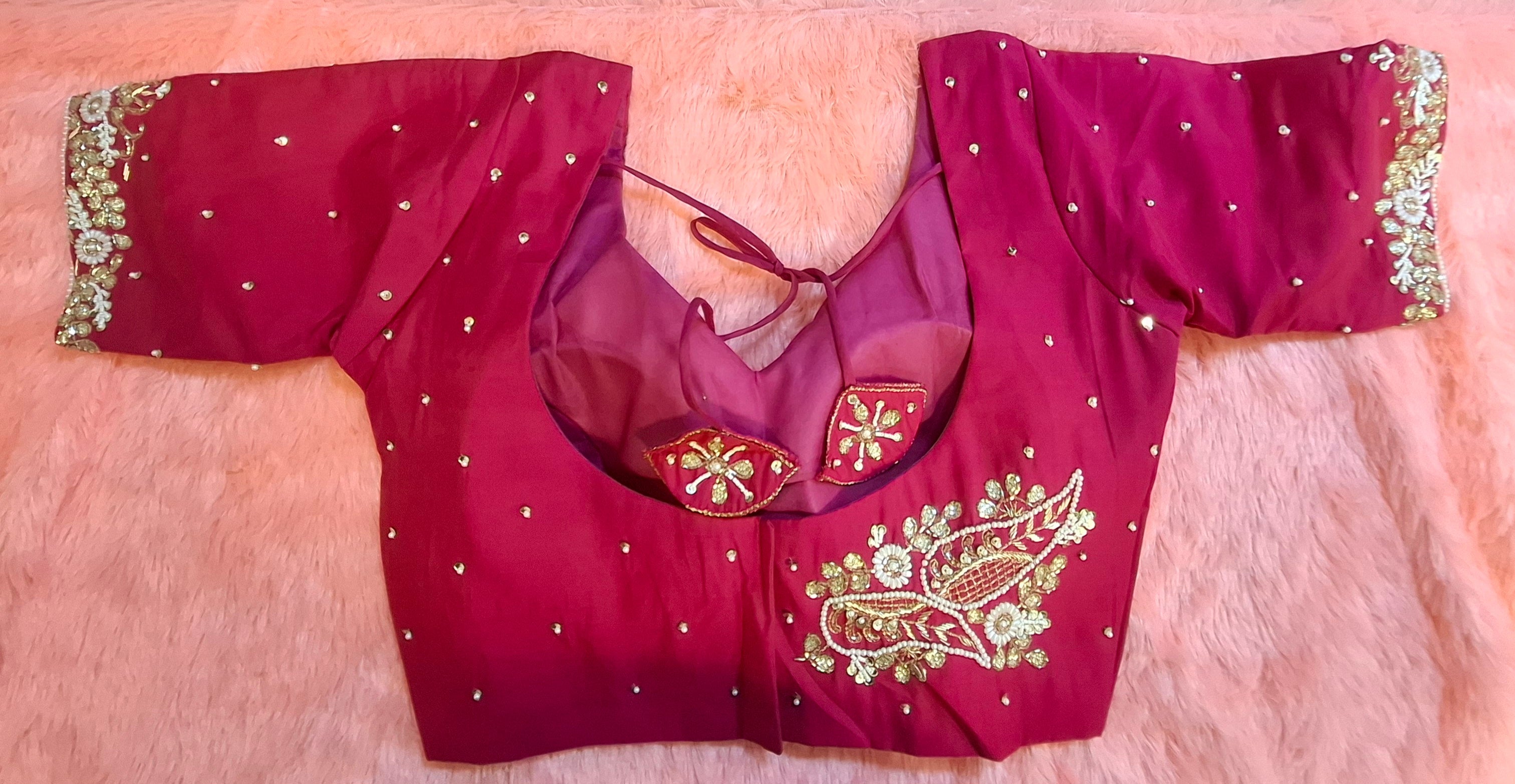 Kia Fashions Hot Pink Hand Embroidered Embroidered Readymade Blouse - Distacart