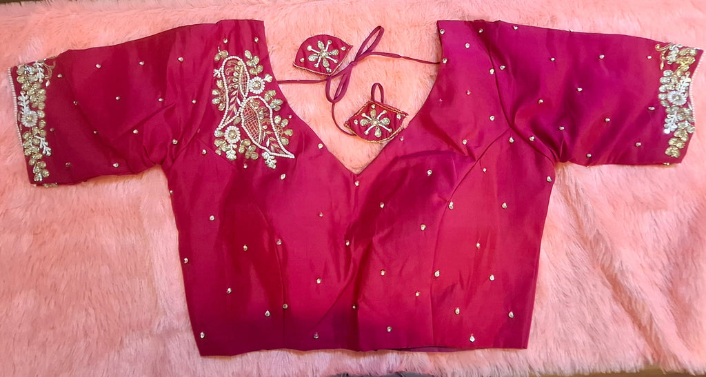 Kia Fashions Hot Pink Hand Embroidered Embroidered Readymade Blouse - Distacart