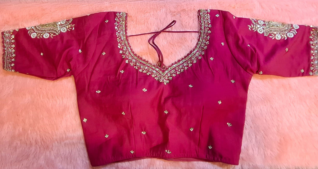 Kia Fashions Hot Pink Cotton Silk Hand Embroidered Readymade Blouse - Distacart