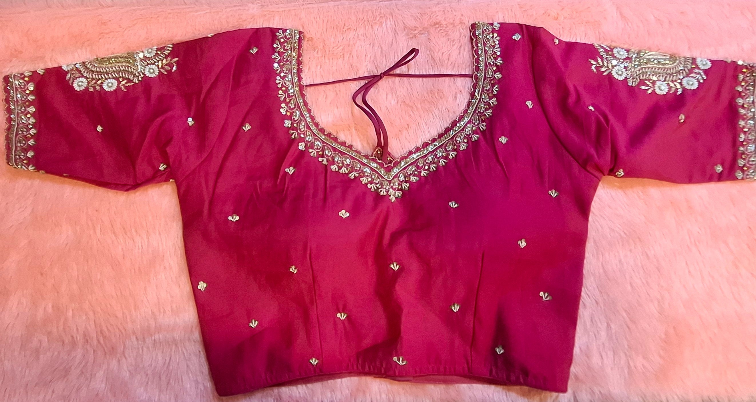 Kia Fashions Hot Pink Cotton Silk Hand Embroidered Readymade Blouse - Distacart