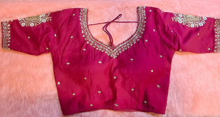 Kia Fashions Hot Pink Cotton Silk Hand Embroidered Readymade Blouse