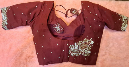 Kia Fashions Maroon Hand Embroidered Embroidered Readymade Blouse