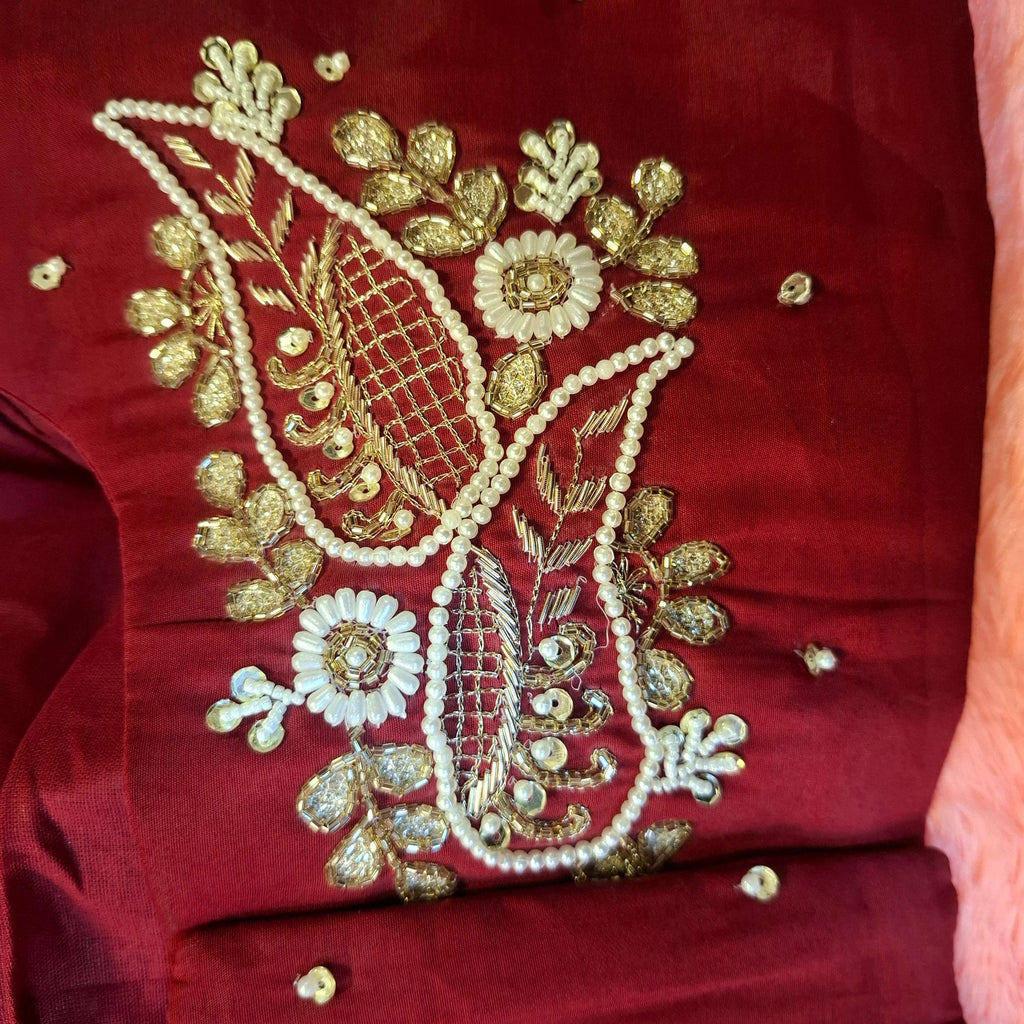 Kia Fashions Maroon Hand Embroidered Embroidered Readymade Blouse - Distacart