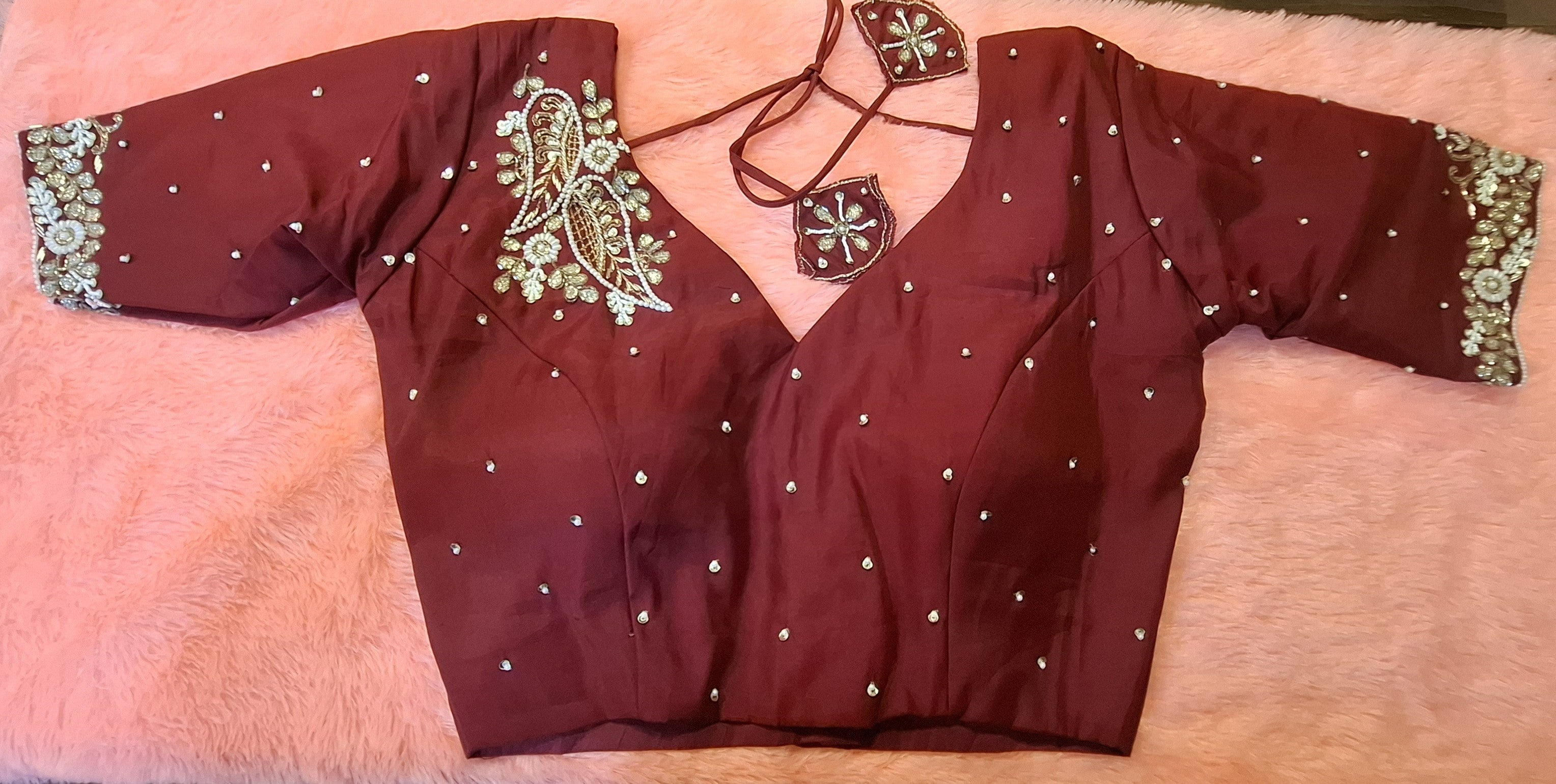 Kia Fashions Maroon Hand Embroidered Embroidered Readymade Blouse - Distacart