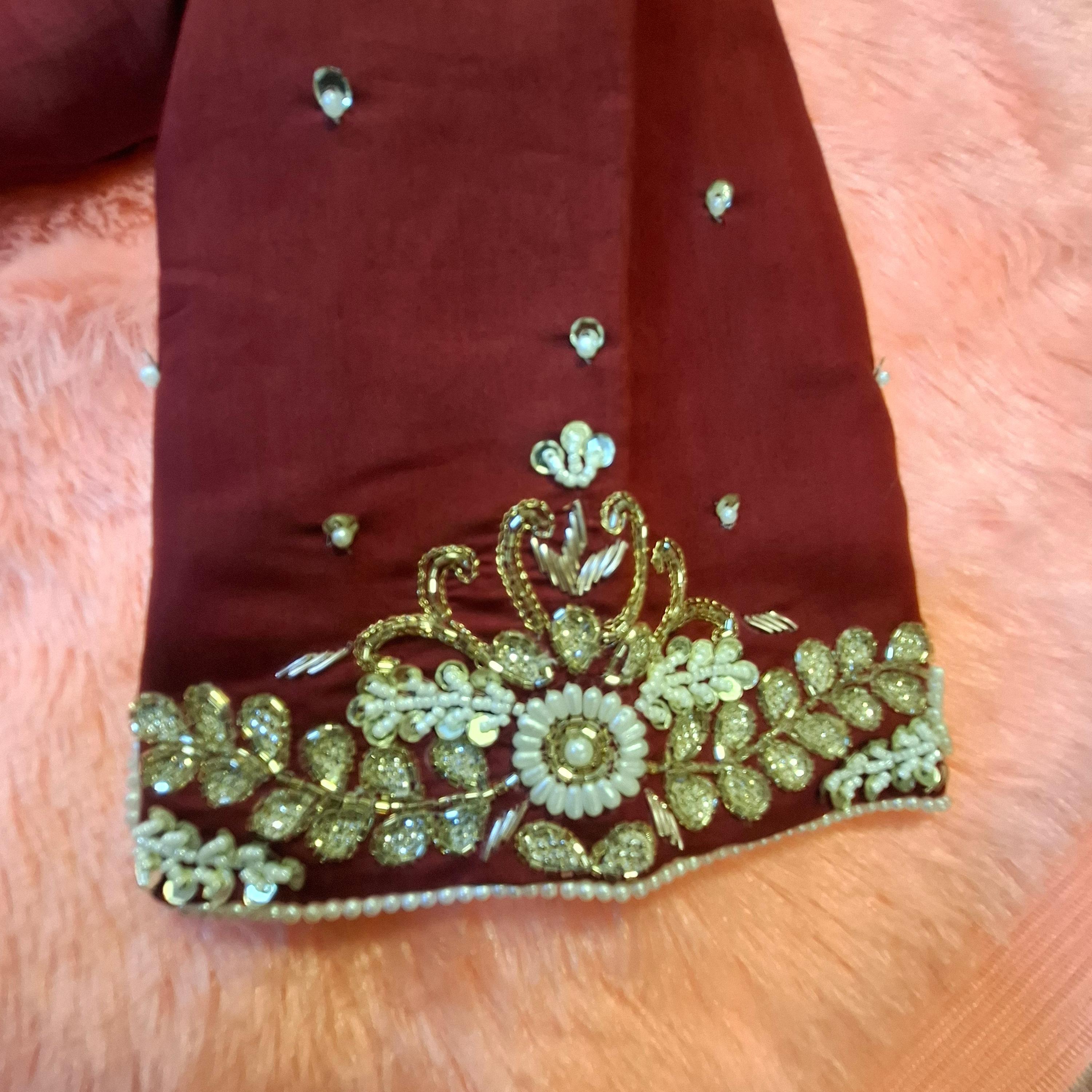 Kia Fashions Maroon Hand Embroidered Embroidered Readymade Blouse - Distacart