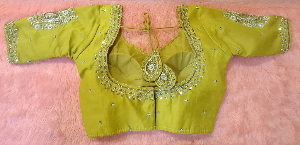 Kia Fashions Mustard Yellow Cotton Silk Hand Embroidered Readymade Blouse - Distacart