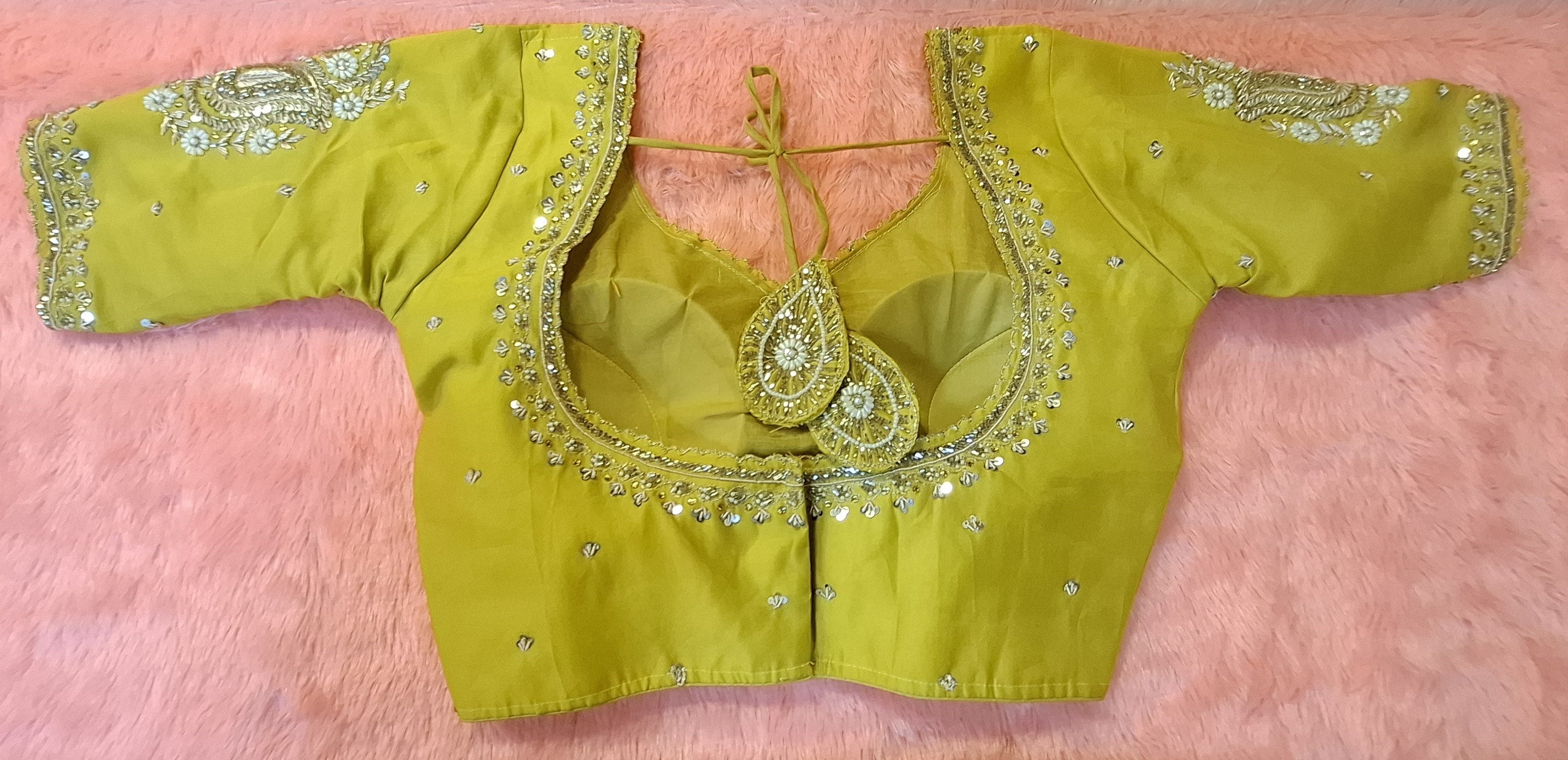 Kia Fashions Mustard Yellow Cotton Silk Hand Embroidered Readymade Blouse - Distacart