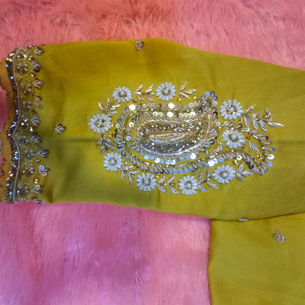 Kia Fashions Mustard Yellow Cotton Silk Hand Embroidered Readymade Blouse - Distacart