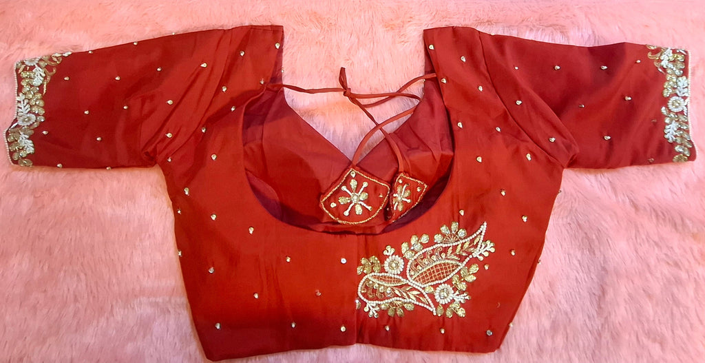Kia Fashions Red Hand Embroidered Embroidered Readymade Blouse - Distacart